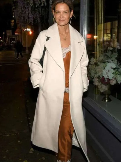 Katie Holmes NYC 2025 White Coat