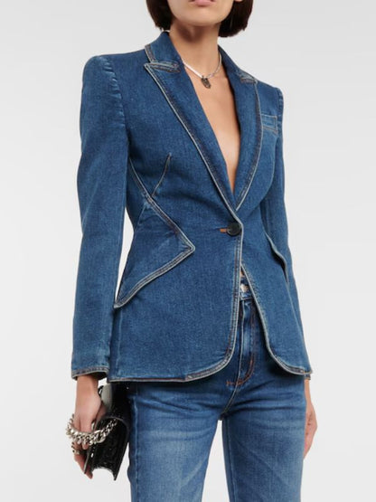 Kris Jenner Blue Denim Blazer - Chic and Stylish Outerwear