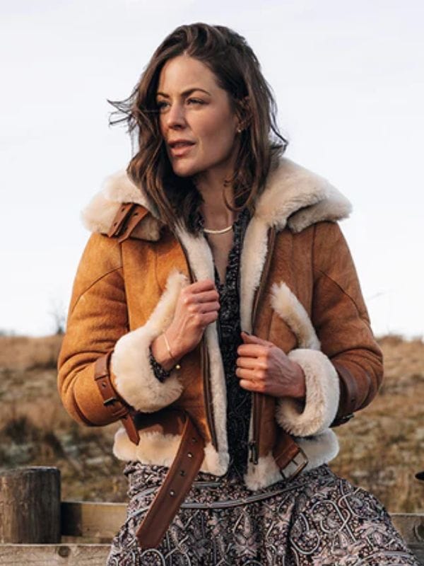 Kristy Vintage Cognac Womens Crop Shearling Bomber Jacket