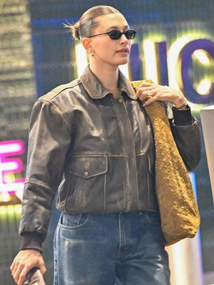 LA 2025 Hailey Bieber Leather Jacket