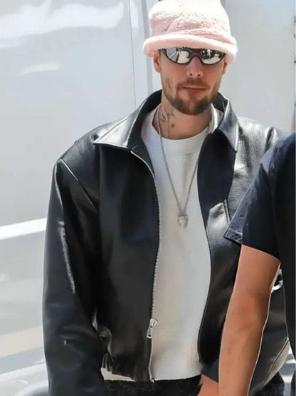 LA 2026 Justin Bieber Black Leather Jacket
