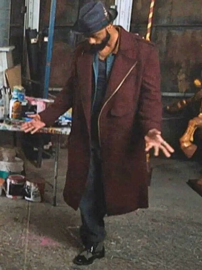 LaKeith Stanfield Play Dirty 2025 Maroon Trench Coat