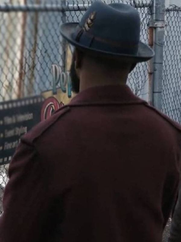 LaKeith Stanfield Play Dirty 2025 Maroon Trench Coat