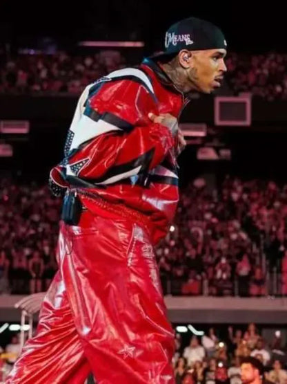 Las Vegas R&B Tour 2026 Chris Brown Red Leather Jacket