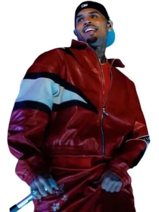 Las Vegas R&B Tour 2026 Chris Brown Red Leather Jacket