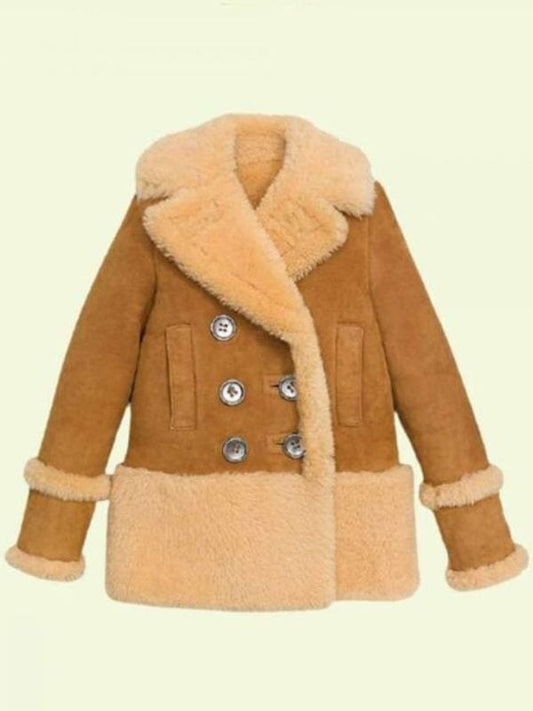 Leather Shearling Peacoat Brown Leather Shearling Brown Peacoat