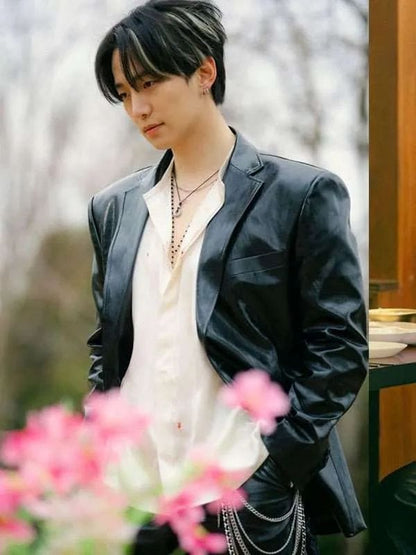 Lee Jun-ho Typhoon Family 2025 Leather Blazer Black