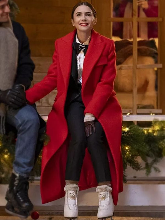 Lily Collins Emily In Paris S04 Red Trench Coat Lily Collins Emily In Paris S04 Red Trench Coat