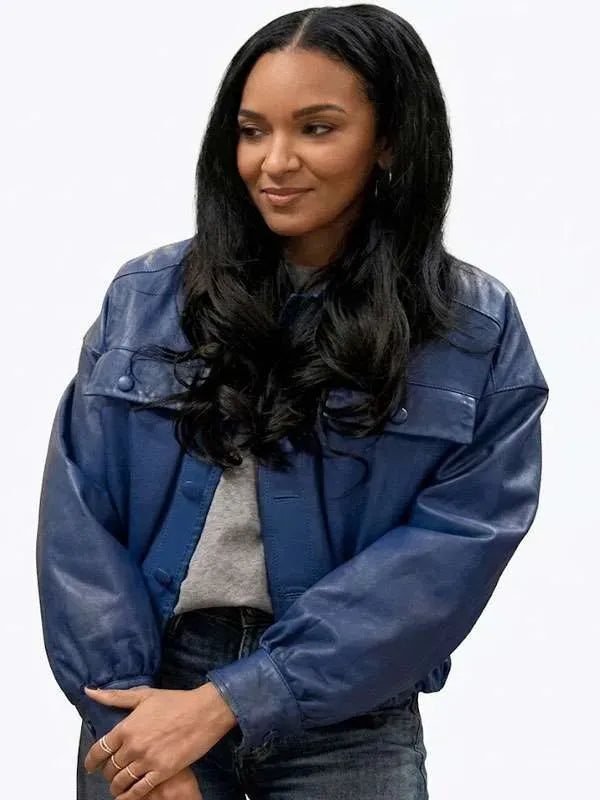 Lizzie Mathis Honest Renovations S04 Blue Leather Jacket