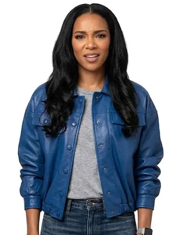 Lizzie Mathis Honest Renovations S04 Blue Leather Jacket