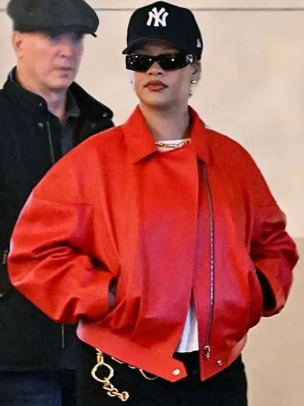 Los Angeles 2025 Rihanna Red Leather Jacket