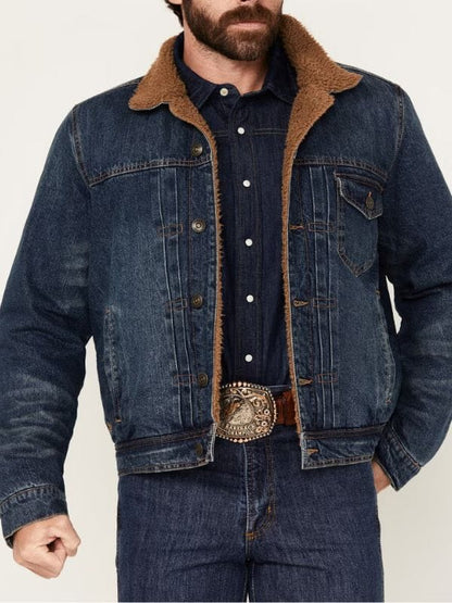 Marshals S01 Rudy Ramos Shearling Denim Jacket Blue