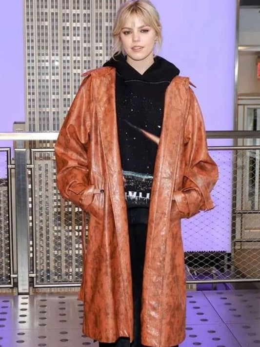 Renee Rapp Mean Girls 2024 Regina Brown Leather Coat