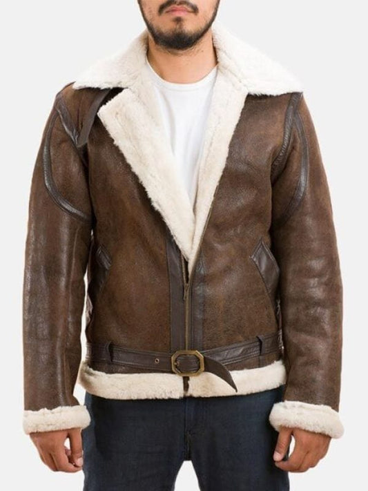Winter Style Brown Shearling Leather Jacket For Men's