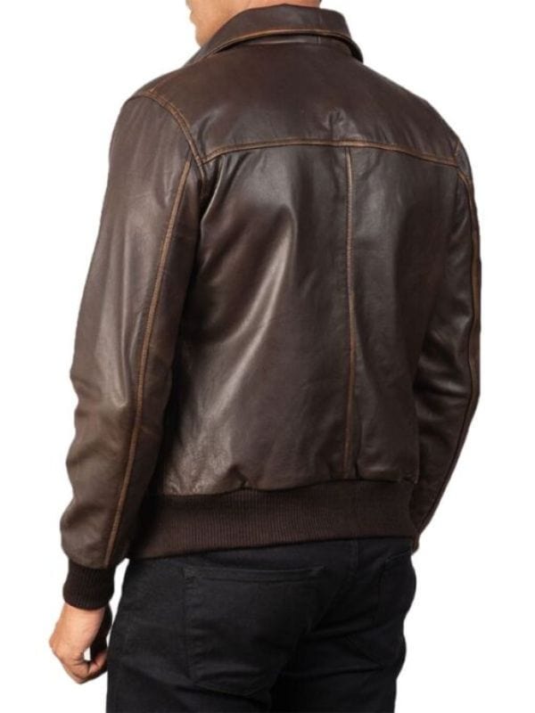 Men's Four Pockets Brown Bomber Leather Jacket Four Pockets Brown Bomber Leather Jacket For Men