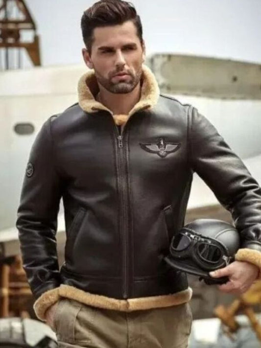Men's Airforce Raf Aviator Sheepskin Shearling Brown Leather Jacket