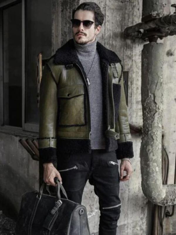 Men's RAF Flying Pilot Shearling Green Jacket Men's RAF Flying Pilot Shearling Green Leather Jacket