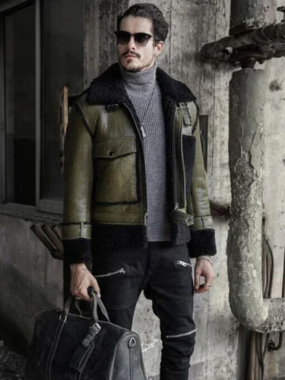 Men's RAF Flying Pilot Shearling Green Jacket Men's RAF Flying Pilot Shearling Green Leather Jacket