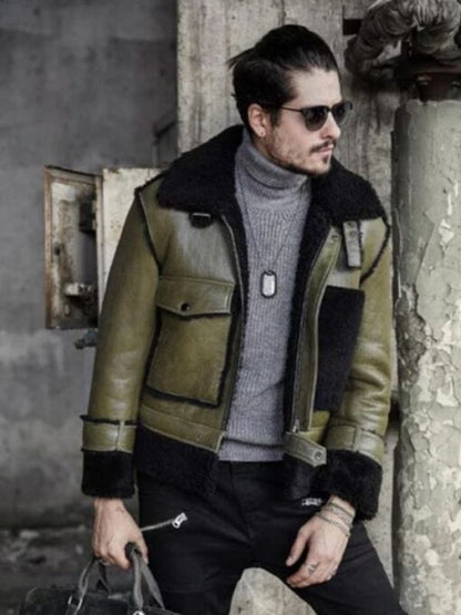 Men's RAF Flying Pilot Shearling Green Jacket Men's RAF Flying Pilot Shearling Green Leather Jacket