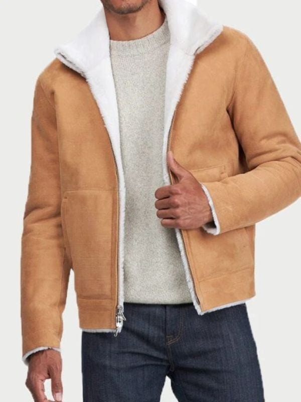 Men’s Tan Shearling Aviator Jacket Men's Real Leather Tan Shearling Aviator Jacket