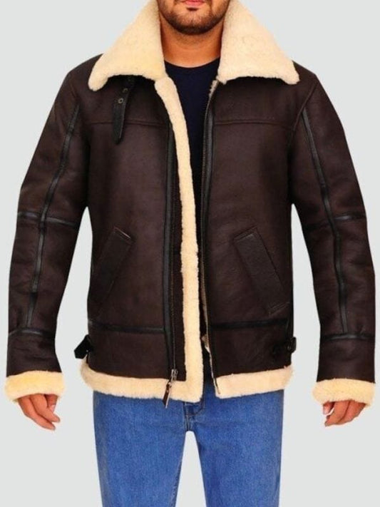 Men's Bomber Leather Aviator Shearling Jacket