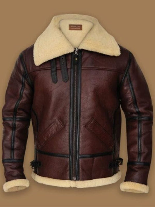 Men's Shearling Brown Bomber Leather Jacket