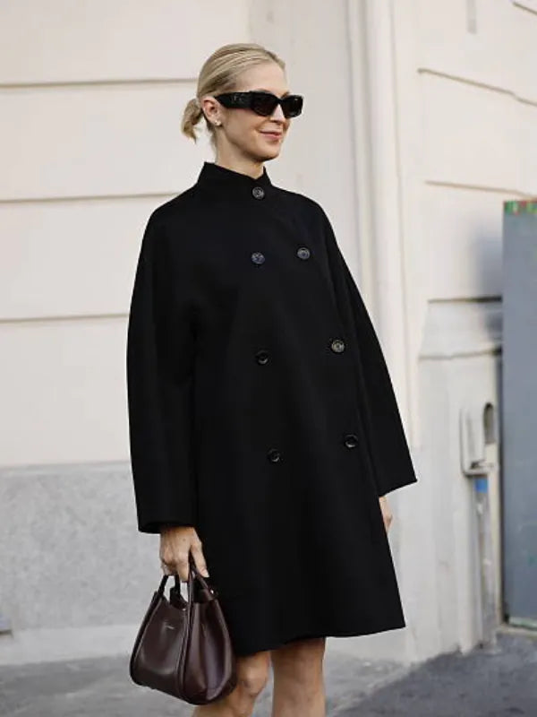 Milan Fashion Week Kelly Rutherford Black Midi Wool Coat