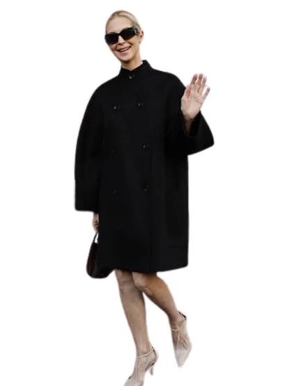 Milan Fashion Week Kelly Rutherford Black Midi Wool Coat
