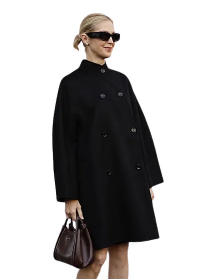 Milan Fashion Week Kelly Rutherford Black Midi Wool Coat