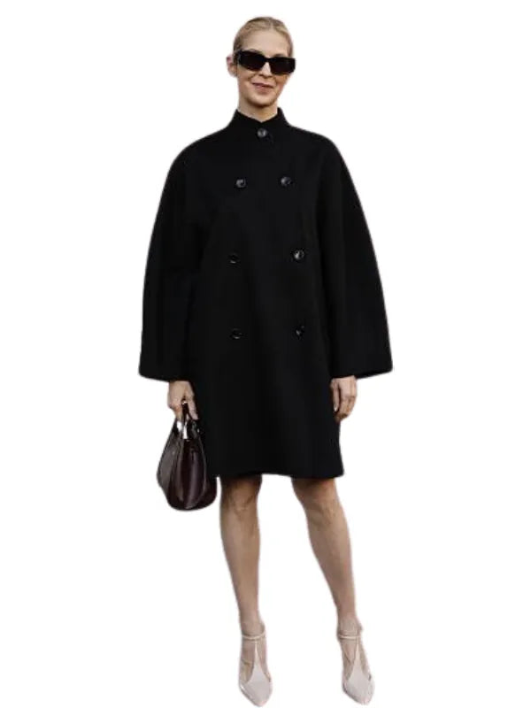 Milan Fashion Week Kelly Rutherford Black Midi Wool Coat