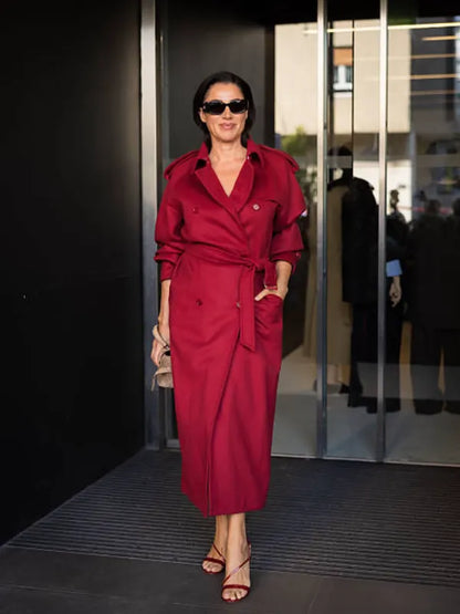 Milan Fashion Week Luisa Ranieri Red Long Coat