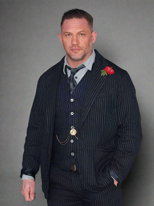 Mobland Premiere Tom Hardy Pinstriped Blazer