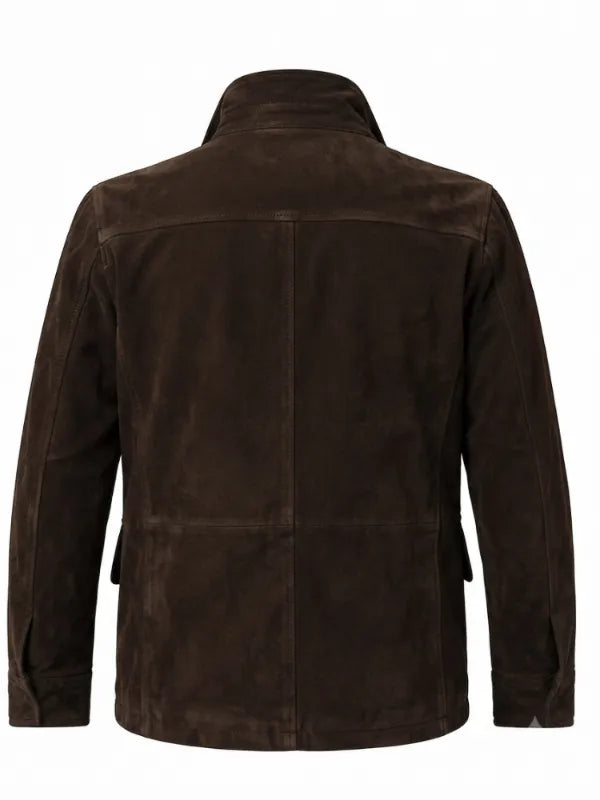 MobLand S02 2026 Pierce Brosnan Rich Brown Suede Leather Jacket
