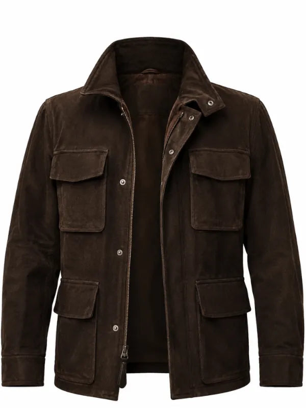 MobLand S02 2026 Pierce Brosnan Rich Brown Suede Leather Jacket