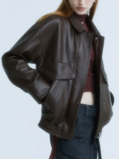 Motel California S01 Lee Se-young Leather Jacket Brown