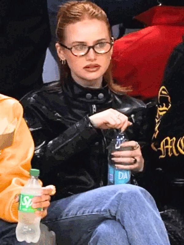 NBA 2025 Madelaine Petsch Black Leather Jacket