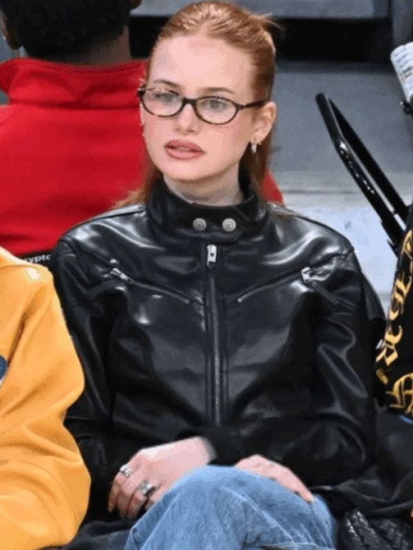 NBA 2025 Madelaine Petsch Black Leather Jacket