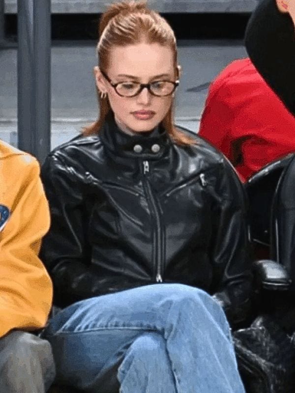 NBA 2025 Madelaine Petsch Black Leather Jacket