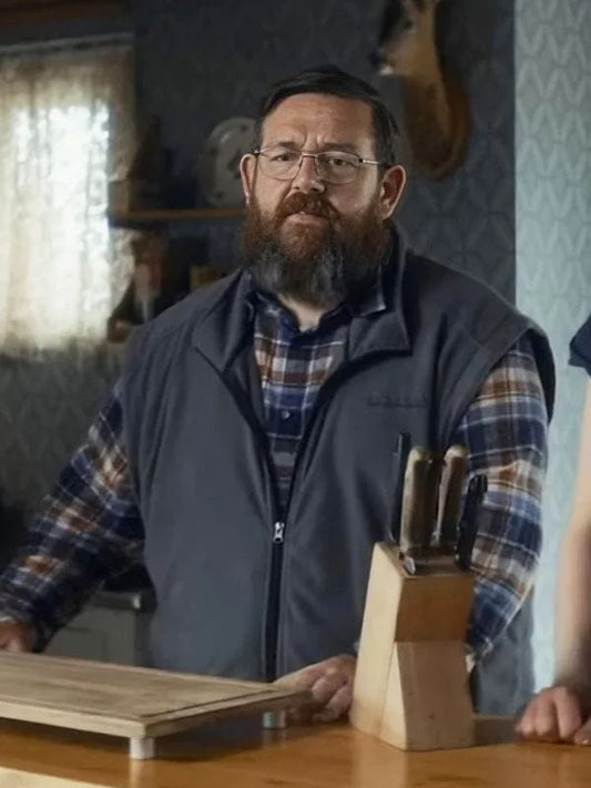 Nick Frost Get Away 2024 Grey Vest