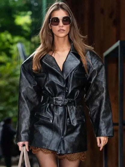 NYC 2025 Barbara Palvin Leather Jacket Black