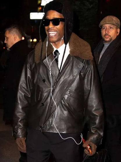 NYC 2026 ASAP Rocky Shearling Leather Jacket Brown