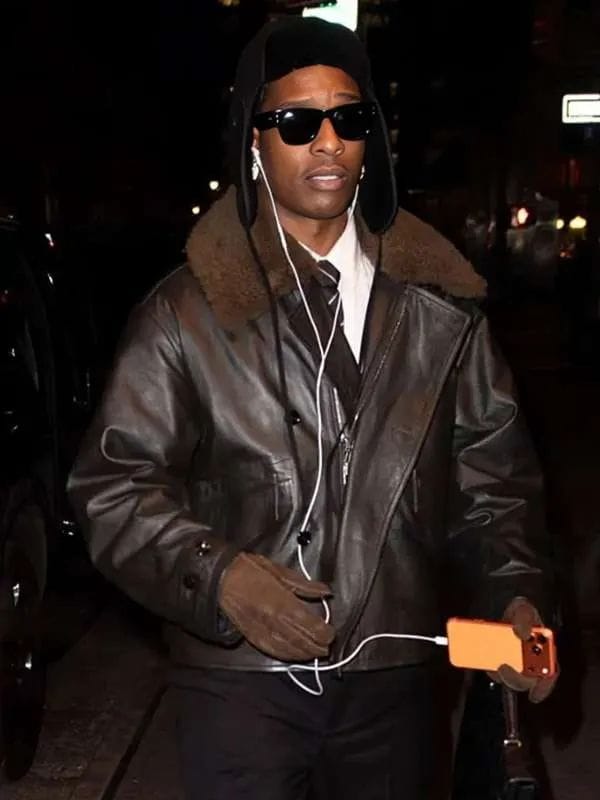 NYC 2026 ASAP Rocky Shearling Leather Jacket Brown