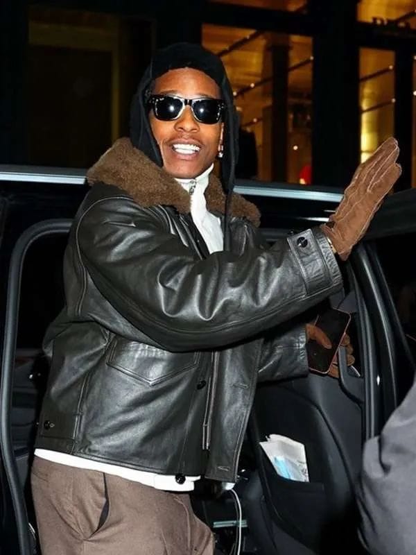 NYC 2026 ASAP Rocky Shearling Leather Jacket Brown