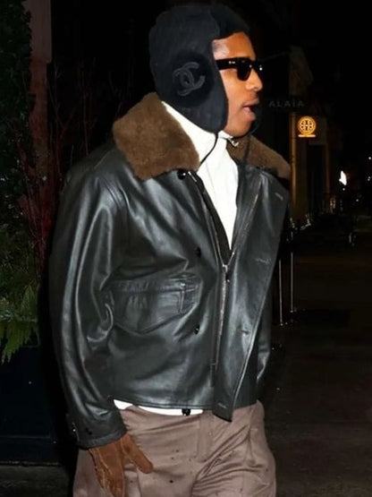 NYC 2026 ASAP Rocky Shearling Leather Jacket Brown