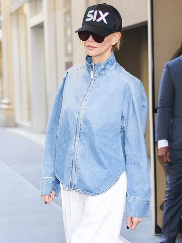 NYC 2026 Charlize Theron Denim Jacket Blue