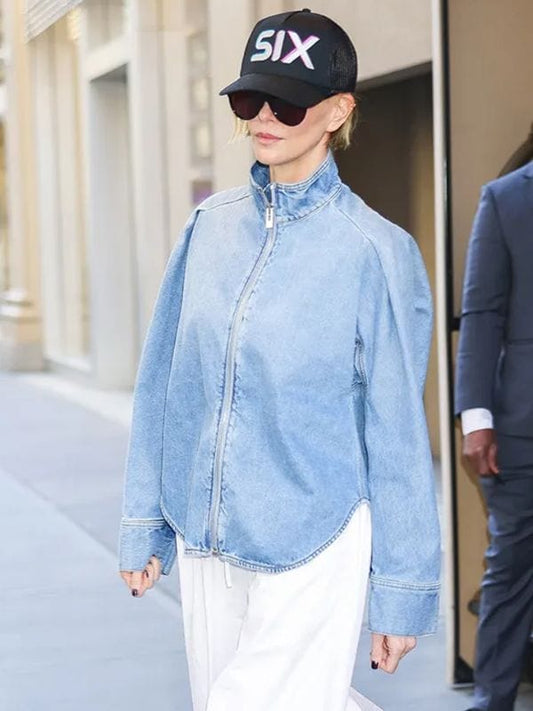 NYC 2026 Charlize Theron Denim Jacket Blue