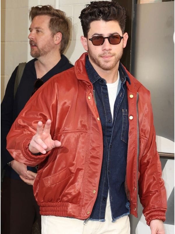 NYC 2026 Nick Jonas Brown Bomber Jacket