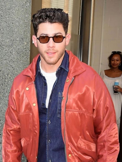 NYC 2026 Nick Jonas Brown Bomber Jacket