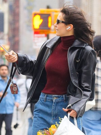 NYC 2026 Nina Dobrev Leather Jacket Black