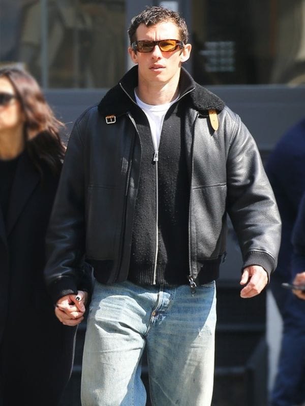 NYC Callum Turner Shearling Leather Jacket Black